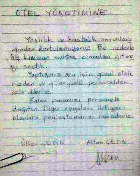 İntihar eden yaşlı çiftin otele biraktığı hazin mektup