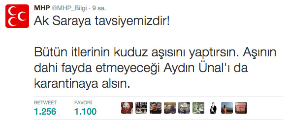 MHP: Ak Saray bütün itlerine kuduz aşısı yaptırsın!