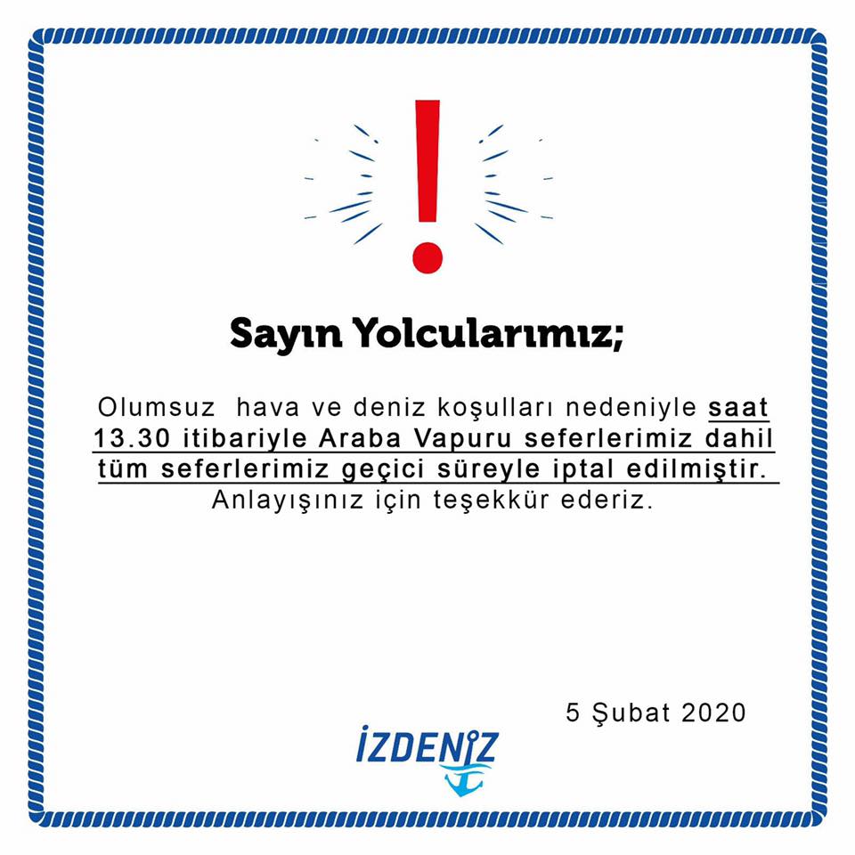 İzmir'de vapur seferleri iptal!