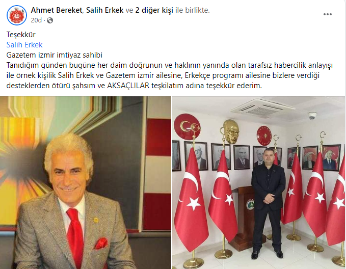 AK SAÇLILAR DERNEĞİ'NDEN SALİH ERKEK'E TEŞEKKÜR