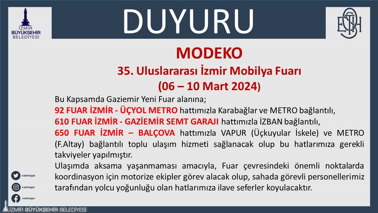 ESHOT’tan fuarlar için ulaşım düzenlemesi