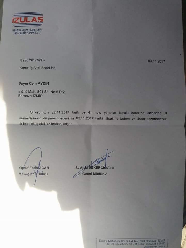 İZULAŞ'ta Skandal işten çıkartma