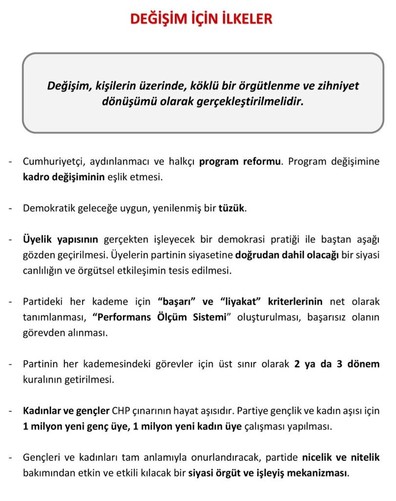 CHP'li vekilden değişim bildirisi.... Çareler kurultayı olmalıdır!