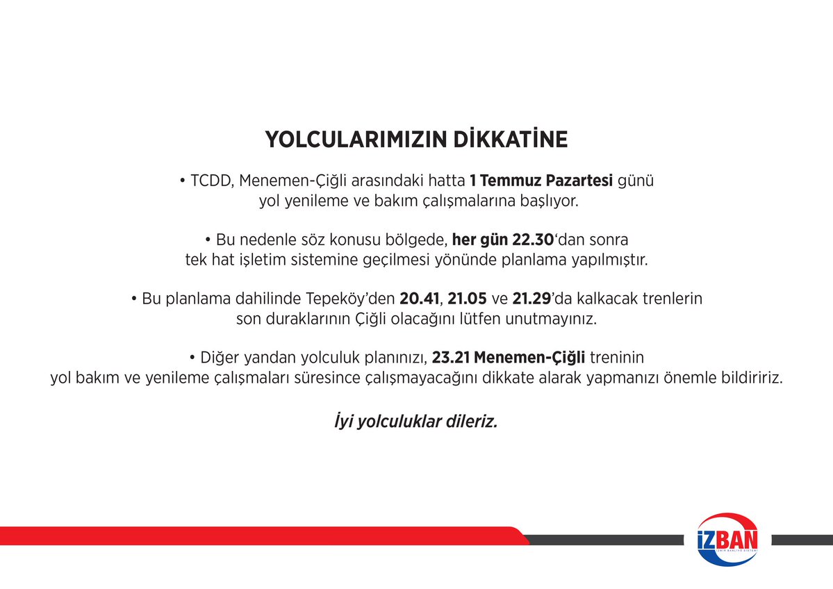 İzmirliler dikkat! İZBAN’da bakım var