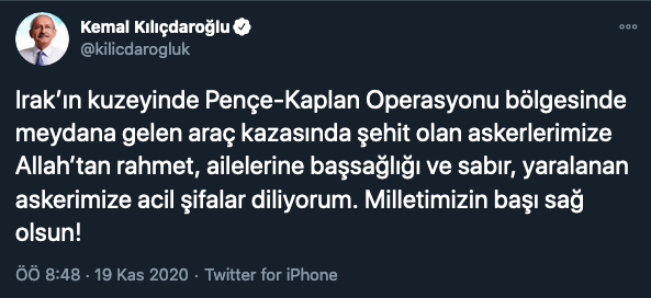 Kılıçdaroğlu'ndan taziye mesajı