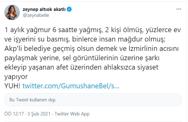 AK Partili belediye, 2 yurttaşın yaşamını yitirdiği İzmir'deki sel felaketiyle dalga geçti