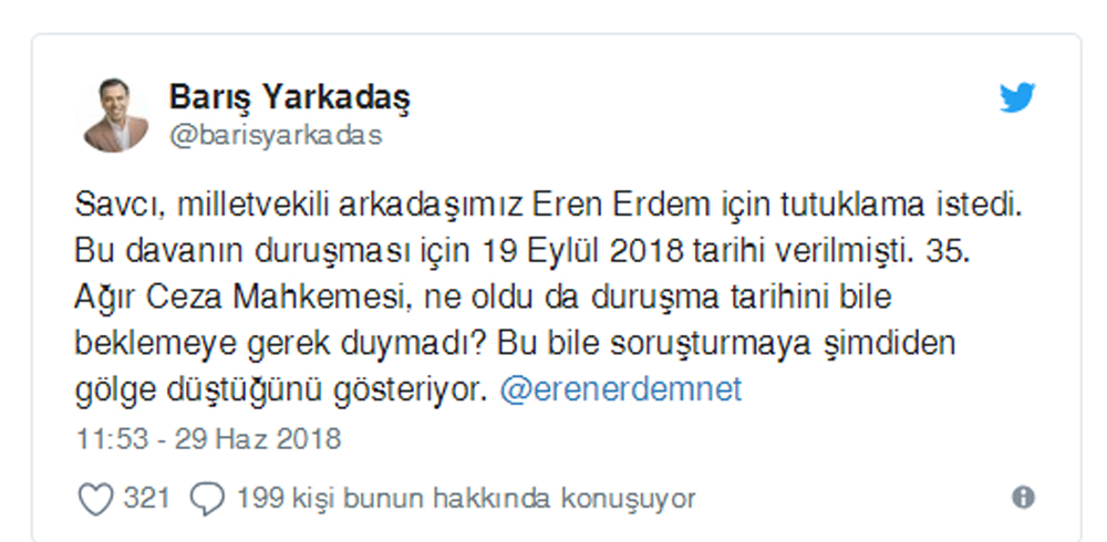 Savcıdan Eren Erdem için tutuklama talebi