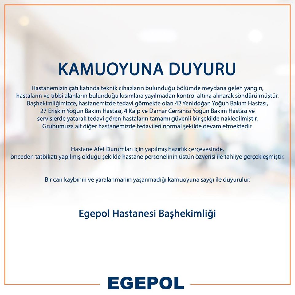 İzmir'de özel hastanede yangın