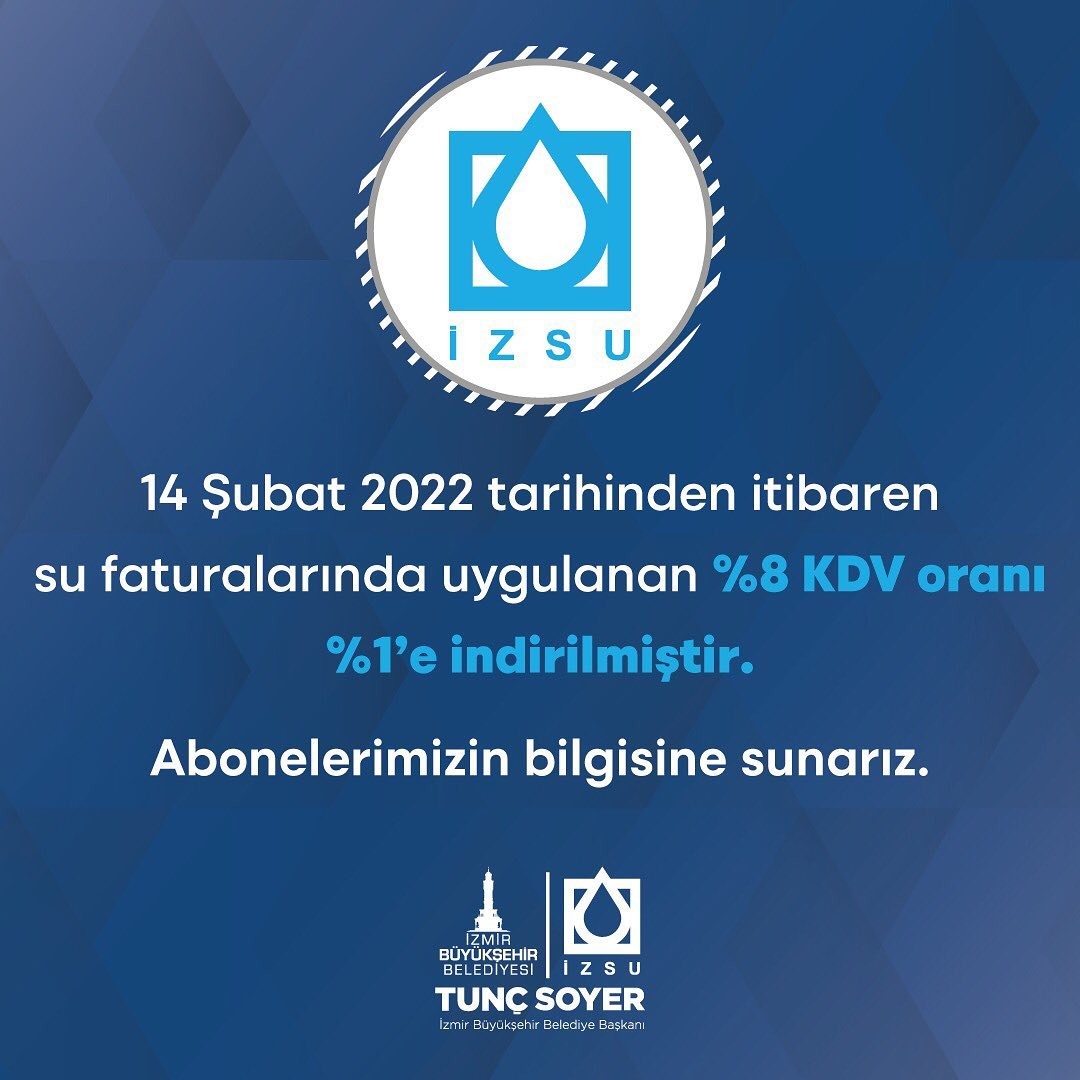 İZSU, su faturalarında KDV oranını düşürdü