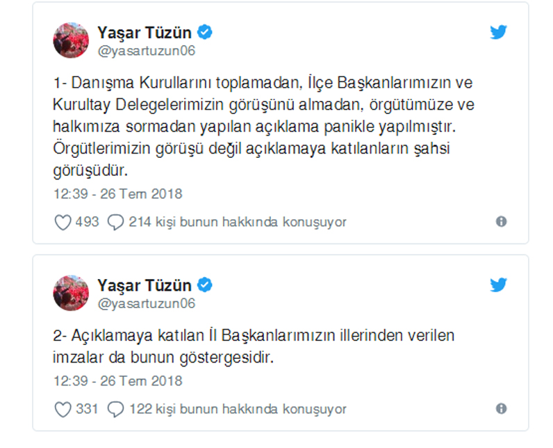 CHP'li Tüzün'den 59 il başkanına yanıt