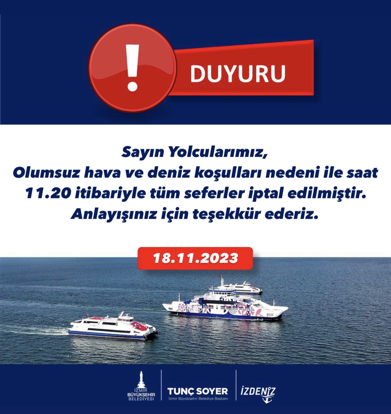 İzmir'de deniz ulaşımına sağanak engeli!