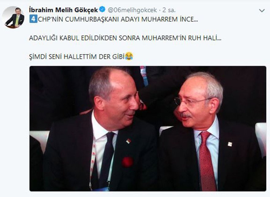 CHP'nin adayını Melih Gökçek açıkladı: Muharrem İnce aday olacak