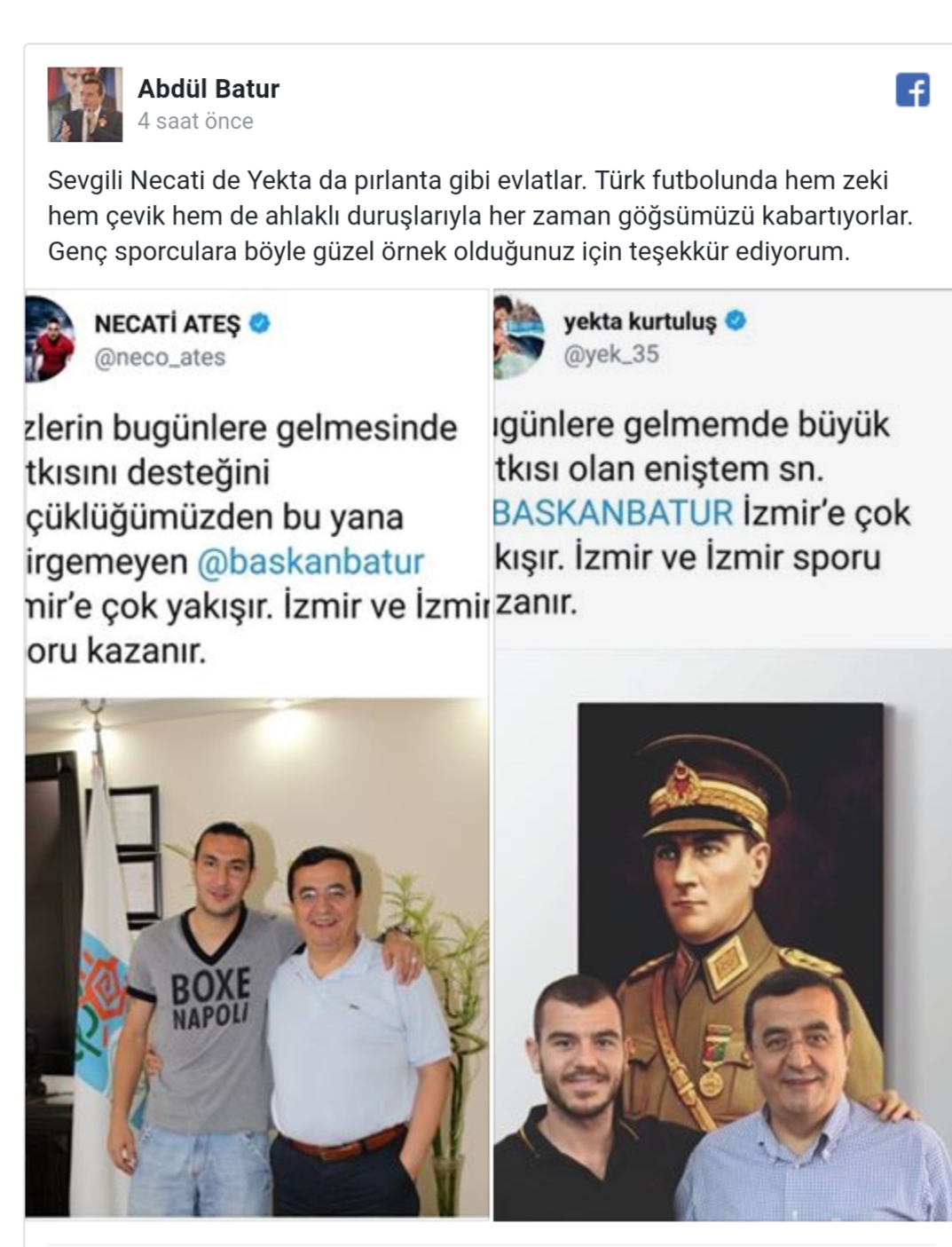 Galatasaray'ın eski futbolcularından 'İzmir adayı' paylaşımı