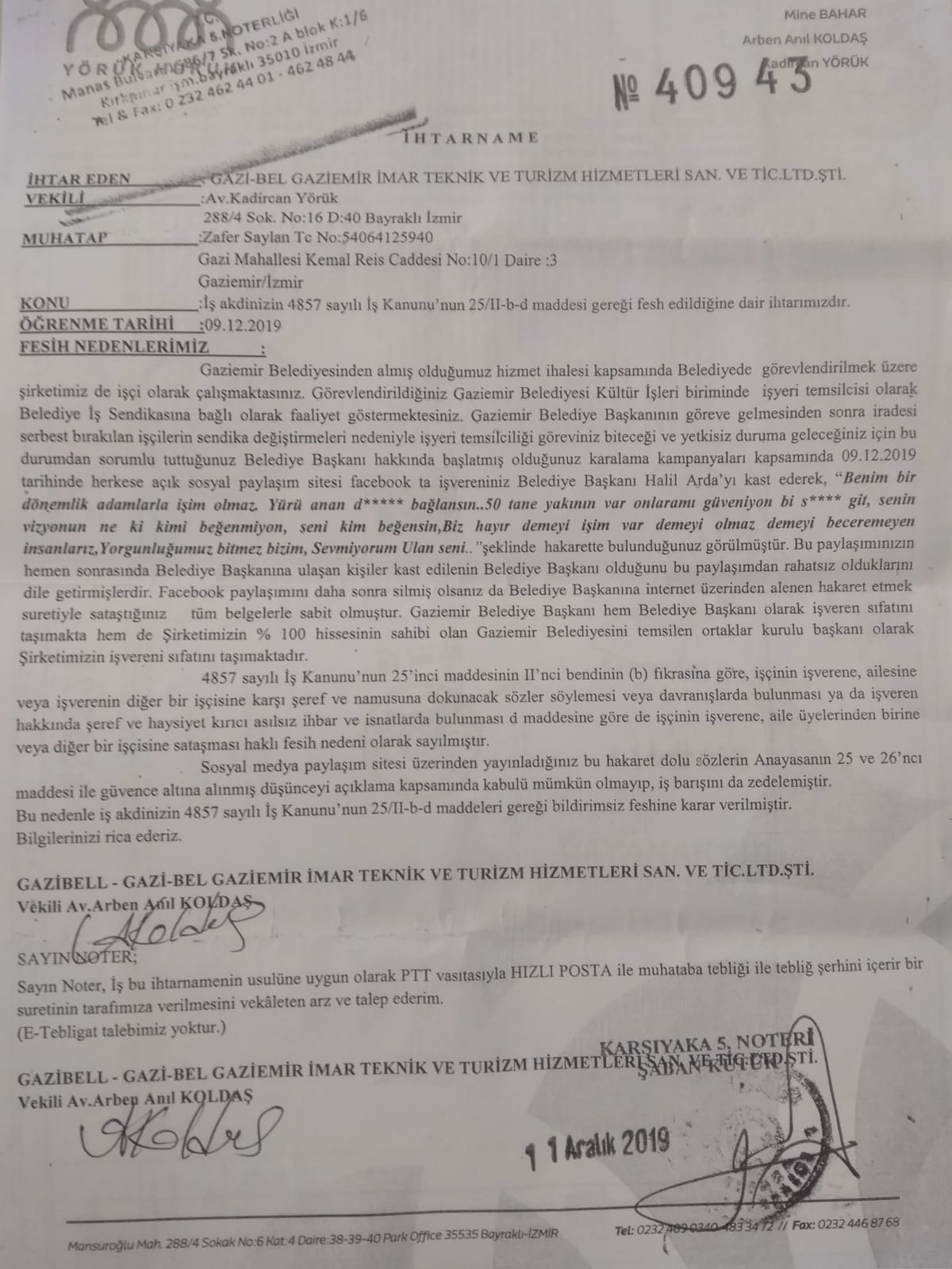 Gaziemir’de Başkan Arda’ya ‘geçmiş’ hatırlatması