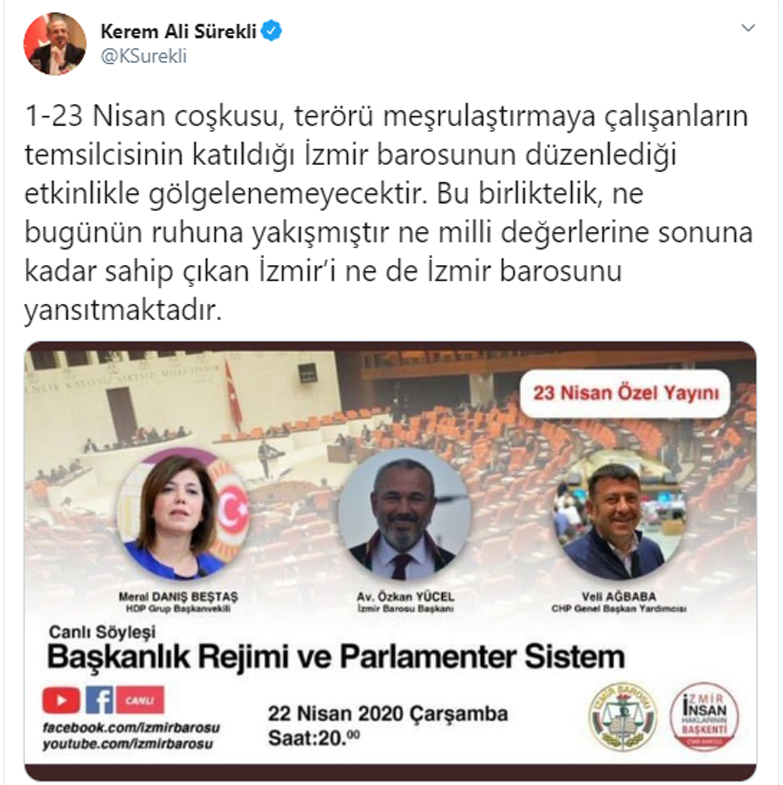 Başkan Sürekli'den İzmir Barosu'na sert tepki: İzmirlilerin hak ve hukuk savunucuları bunlar olamaz!