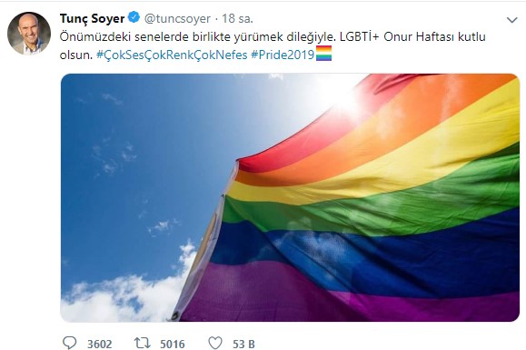 Tunç Soyer’den onur yürüyüşü paylaşımı