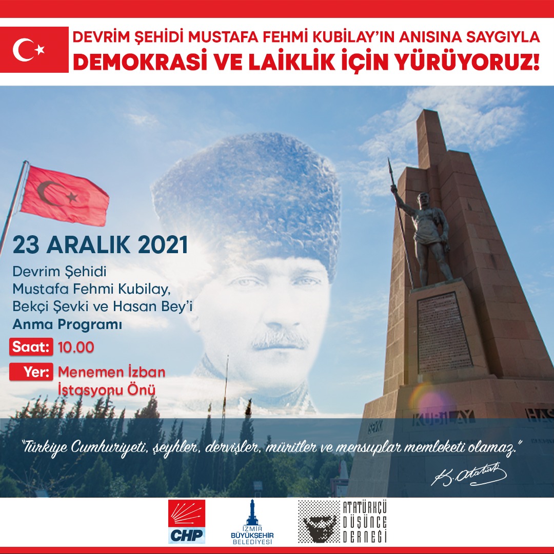 Devrim şehidi Kubilay için Demokrasi ve Laiklik Yürüyüşü yapılacak