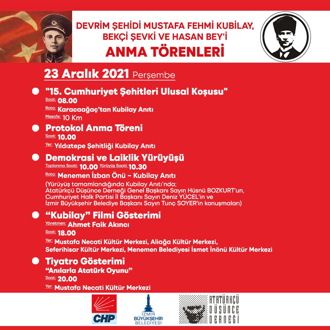 Devrim şehidi Kubilay için Demokrasi ve Laiklik Yürüyüşü yapılacak