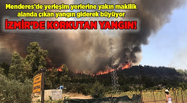 İzmir'de makilik alanda çıkan yangın büyüyor