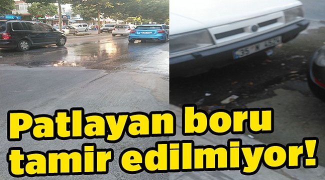 Günde onbinlerce arabanın geçtiği yolda patlayan boru hala tamir edilmedi