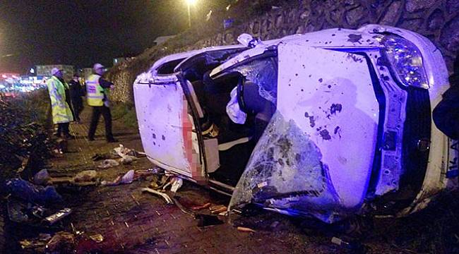 Otomobil 20 metrelik istinat duvarından düştü: 1 ölü, 3 yaralı