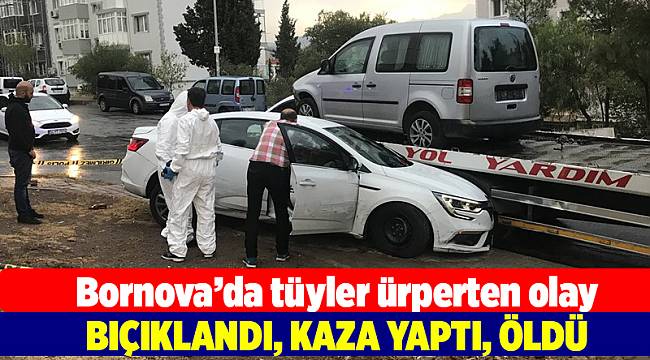 Kaza yapan otomobilde, bıçaklanmış cesedi bulundu