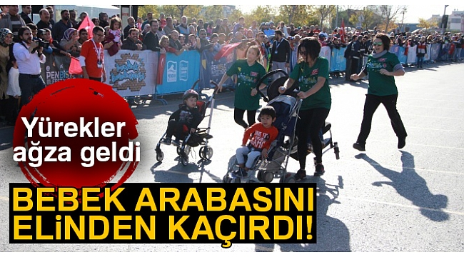 Bebek arabasını elinden kaçırdı, yürekler ağza geldi