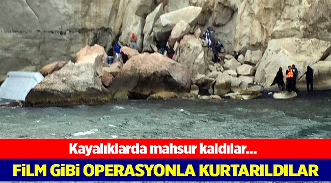 Kayalıklarda mahsur kalan kaçaklar kurtarıldı