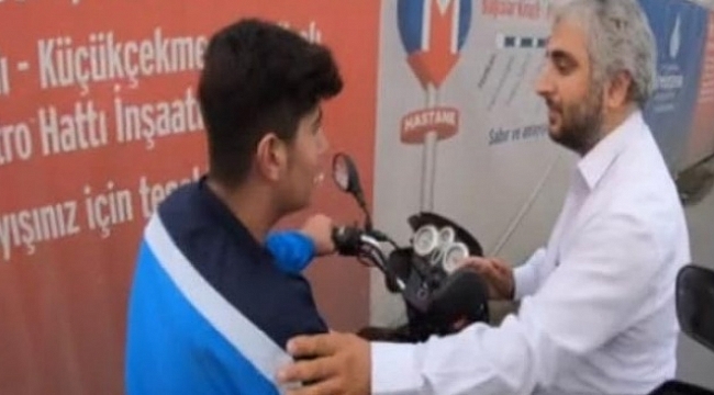 Otobüs şoförünün kendisine çarpan motosikletli gence şefkati kamerada