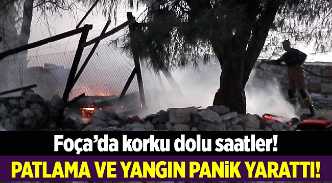 Foça'da patlama sesi ve yangın panik yarattı