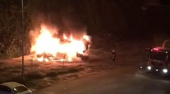 Park halindeki minibüs alev topuna döndü