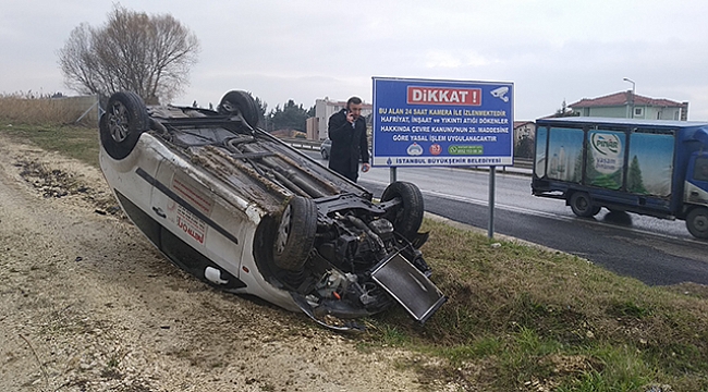 Takla atan araçtan burnu kanamadan çıktı!