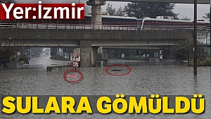 İzmir'de yoğun yağış aracı suya gömdü