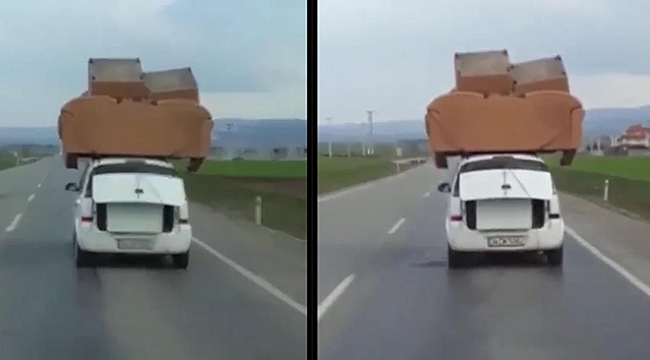Otomobilin üzerinde koltuk takımı taşıdılar