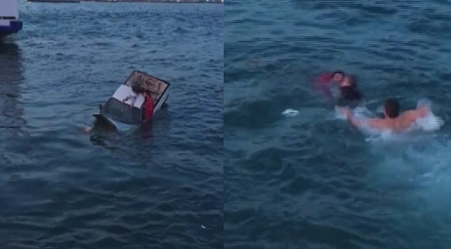 Otomobil denize uçtu