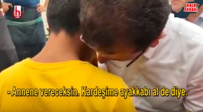İmamoğlu, ayakkabısı yırtık çocuğu görünce gözyaşlarını tutamadı