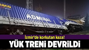 İzmir'de yük treni devrildi