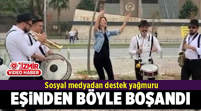 3,5 yıl sonra eşinden boşanmasını bando eşliğinde kutladı