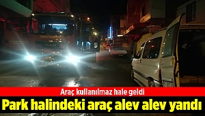İzmir'de park halindeki araç alev alev yandı