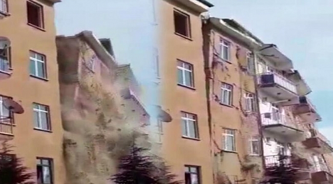 Elazığ'da 4.2'lik depremde hasarlı 6 katlı bina böyle çöktü
