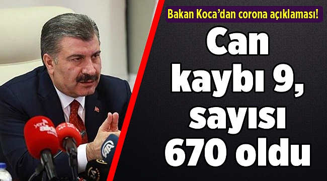 Bakan Koca’dan corona açıklaması! Can kaybı 9, vaka sayısı 670 oldu