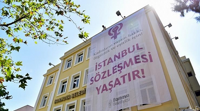 Bornova’dan kadına şiddete karşı dev pankart