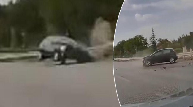 Eskişehir’de otomobilin bariyere çarpma anı araç kamerasında