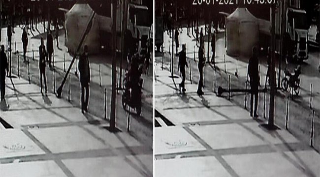 Aydınlatma direği yoldan geçen bisikletlinin üzerine devrildi