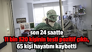 Türkiye'de son 24 saatte 11 bin 520 kişinin testi pozitif çıktı, 65 kişi hayatını kaybetti