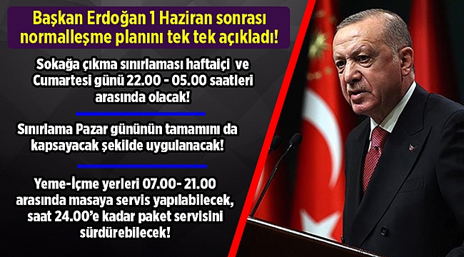 Cumhurbaşkanı Erdoğan, haziran ayına ilişkin kademeli normalleşme takvimini açıkladı