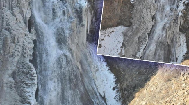 Kars'ta Sibirya soğukları... Susuz Şelalesi buz tuttu