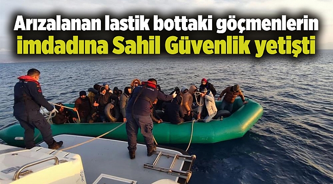Arızalanan lastik bottaki göçmenlerin imdadına Sahil Güvenlik yetişti