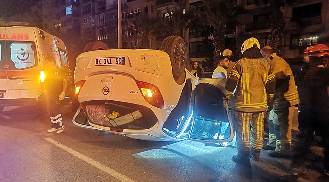 Kontrolden çıkan otomobil refüje çarpıp takla attı: 4 yaralı