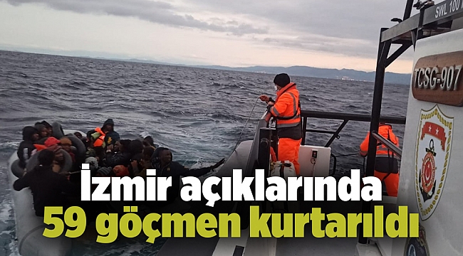 İzmir açıklarında 59 göçmen kurtarıldı